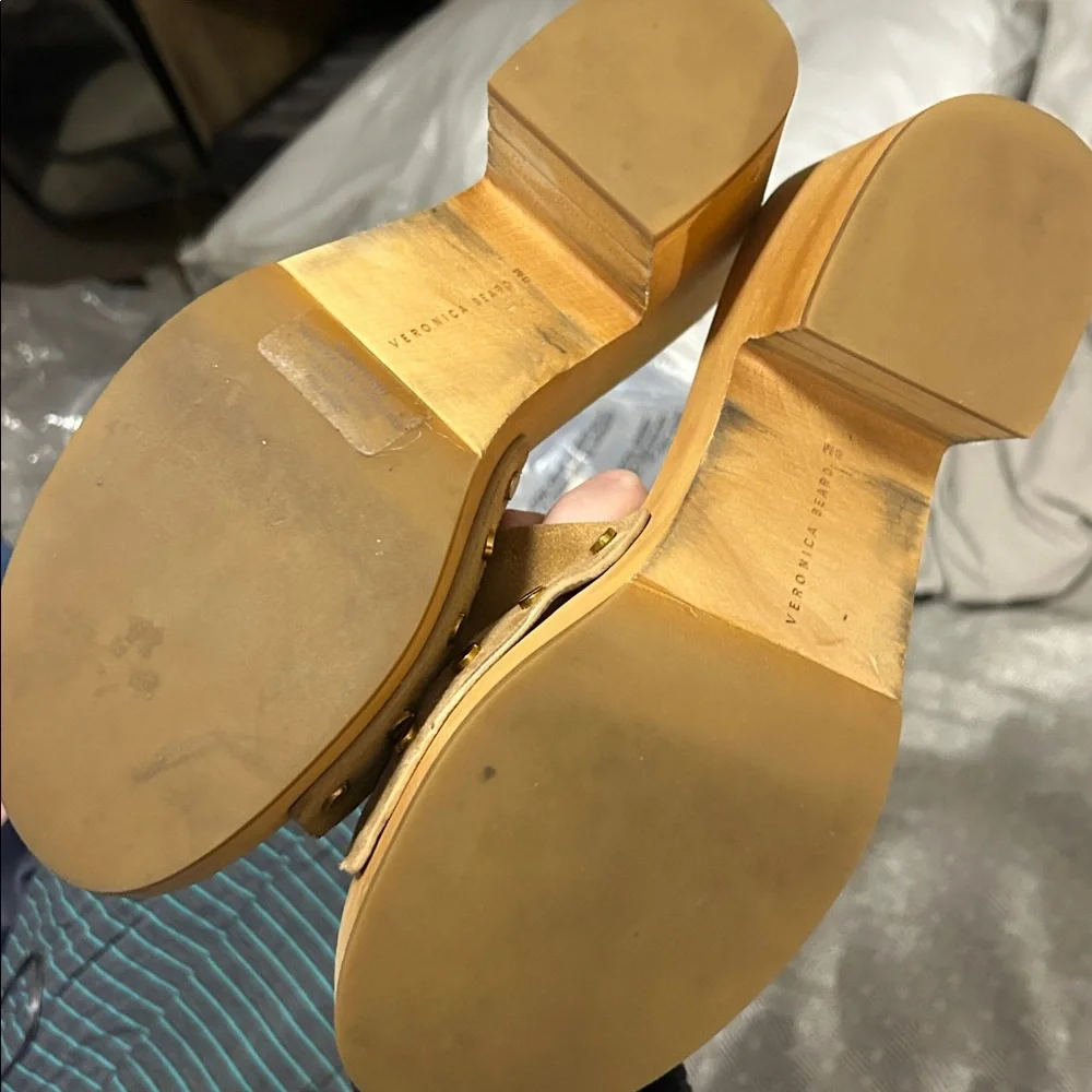 Veronica Beard Tan Suede Slide Sandals with Lamb Fur - 8 - Picture 3 of 6